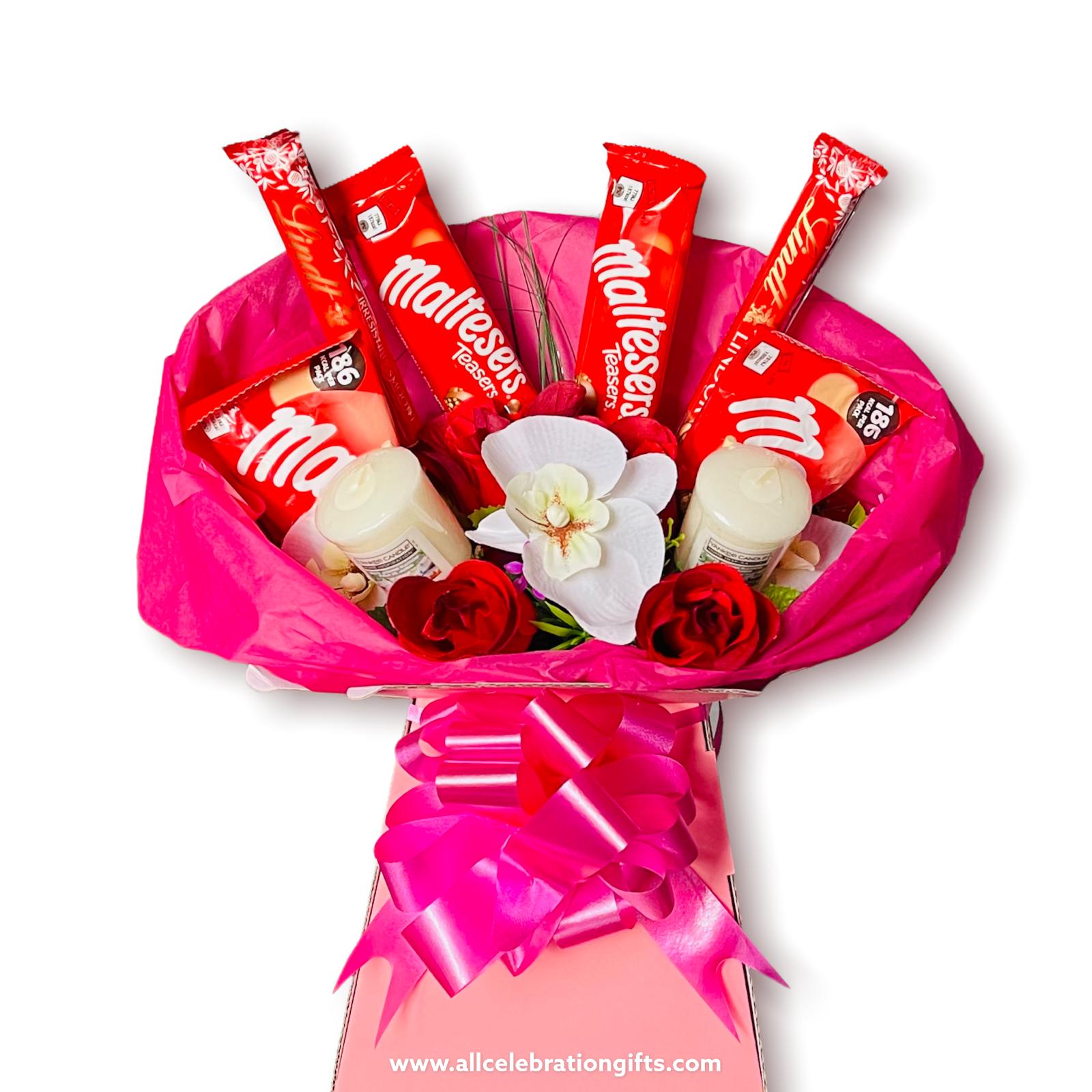 Lindt/Maltesers Chocolate & Candle Bouquet